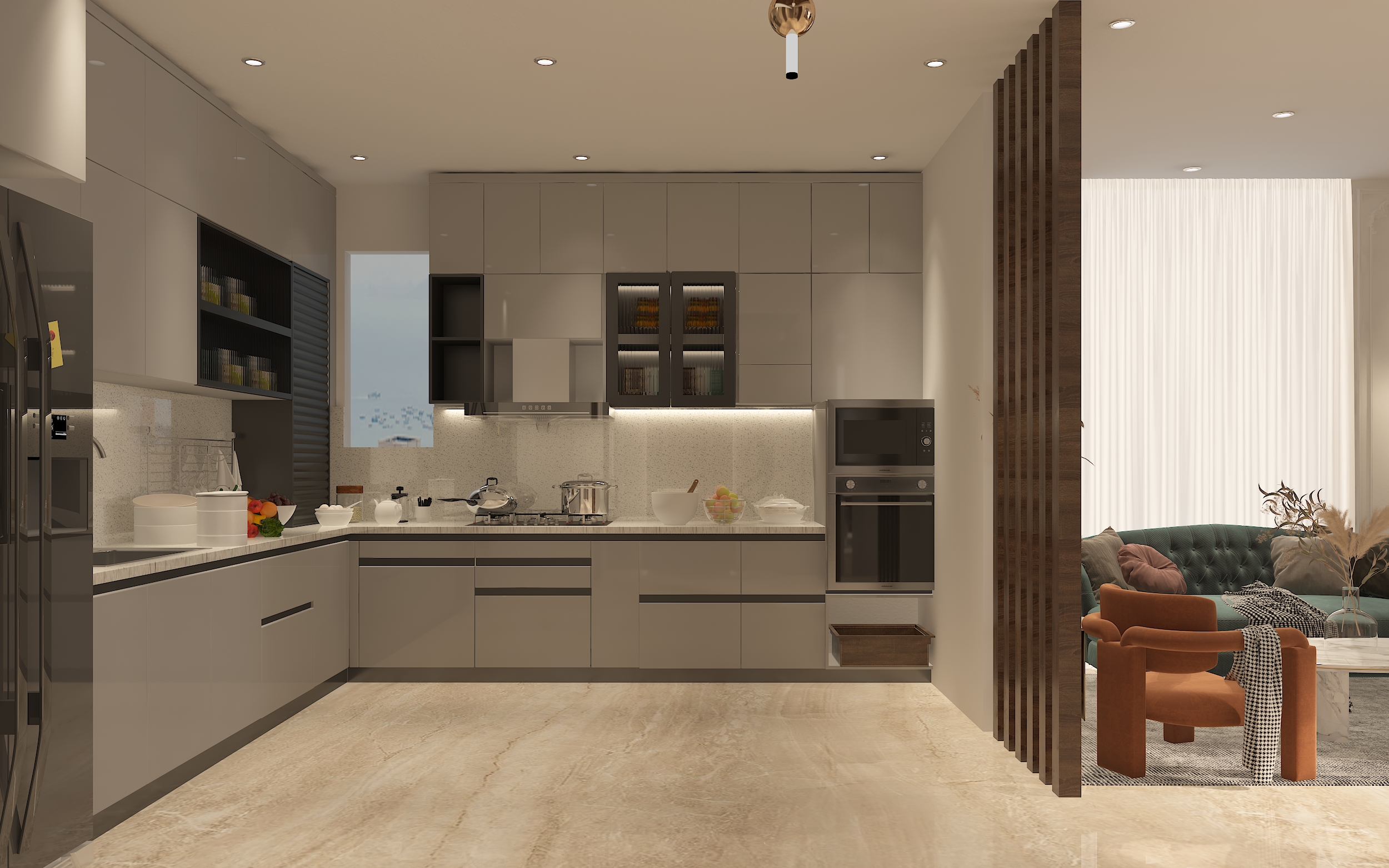 Minimalist Kitchen with sleek cabinets