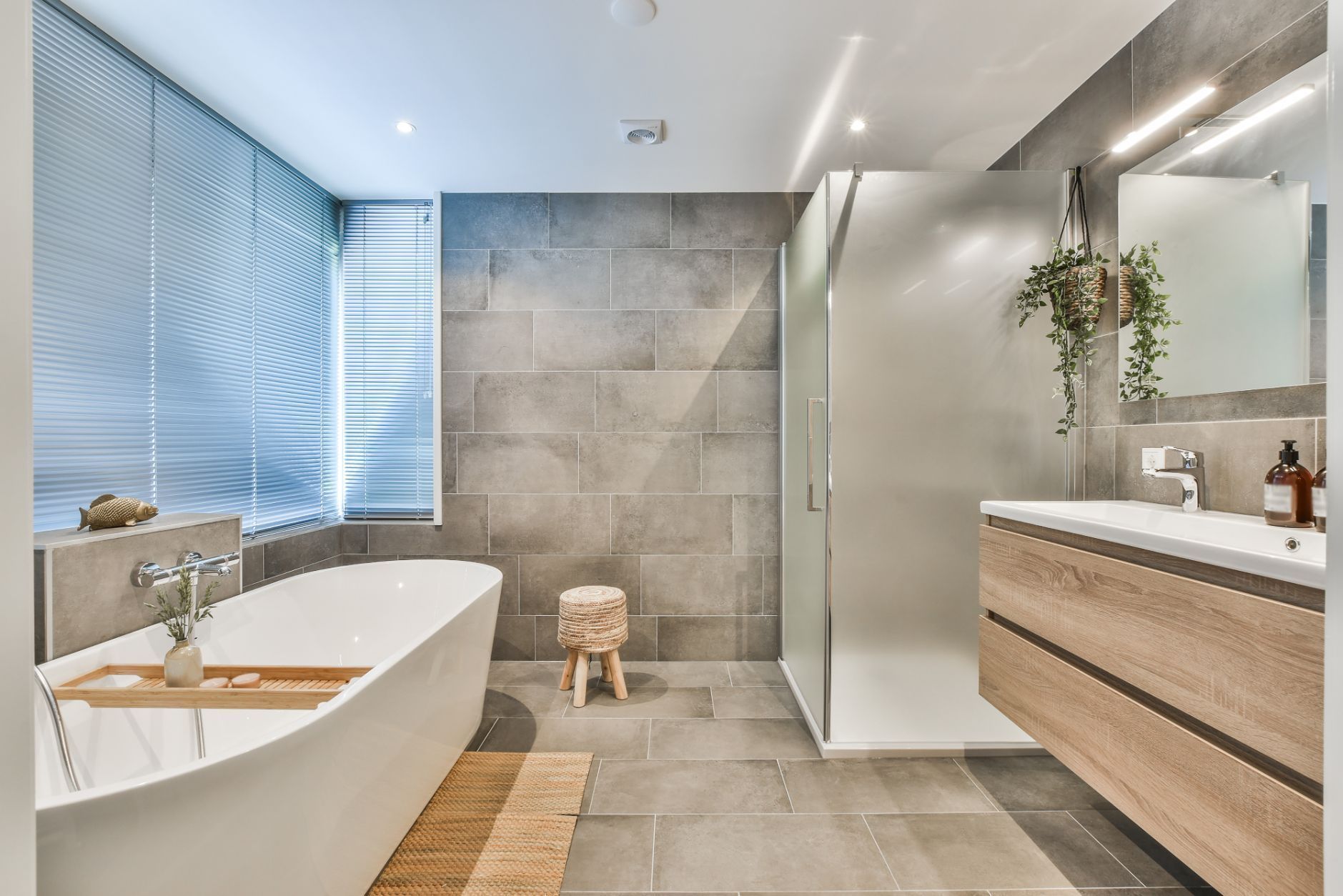 Bathroom with modern geometric tiles